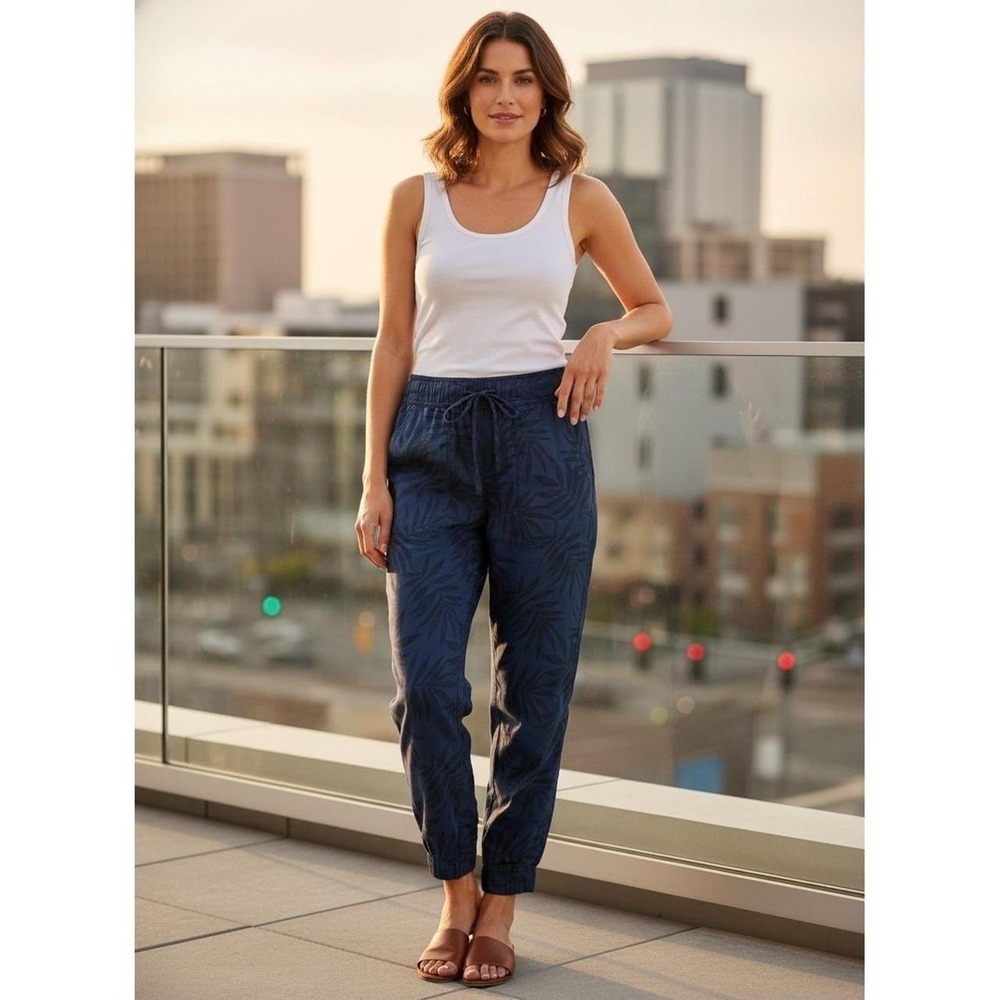Orvis Womens Blue Palm Leaf Print Lyocell Tencel Jogger Pants Navy Size S Resort
